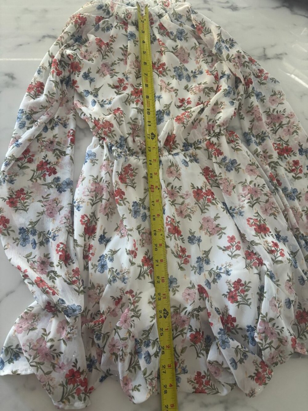 Blue Rain Floral Metallic Shimmer Chiffon Dress Size XXS White Pink Gold - Picture 4 of 7